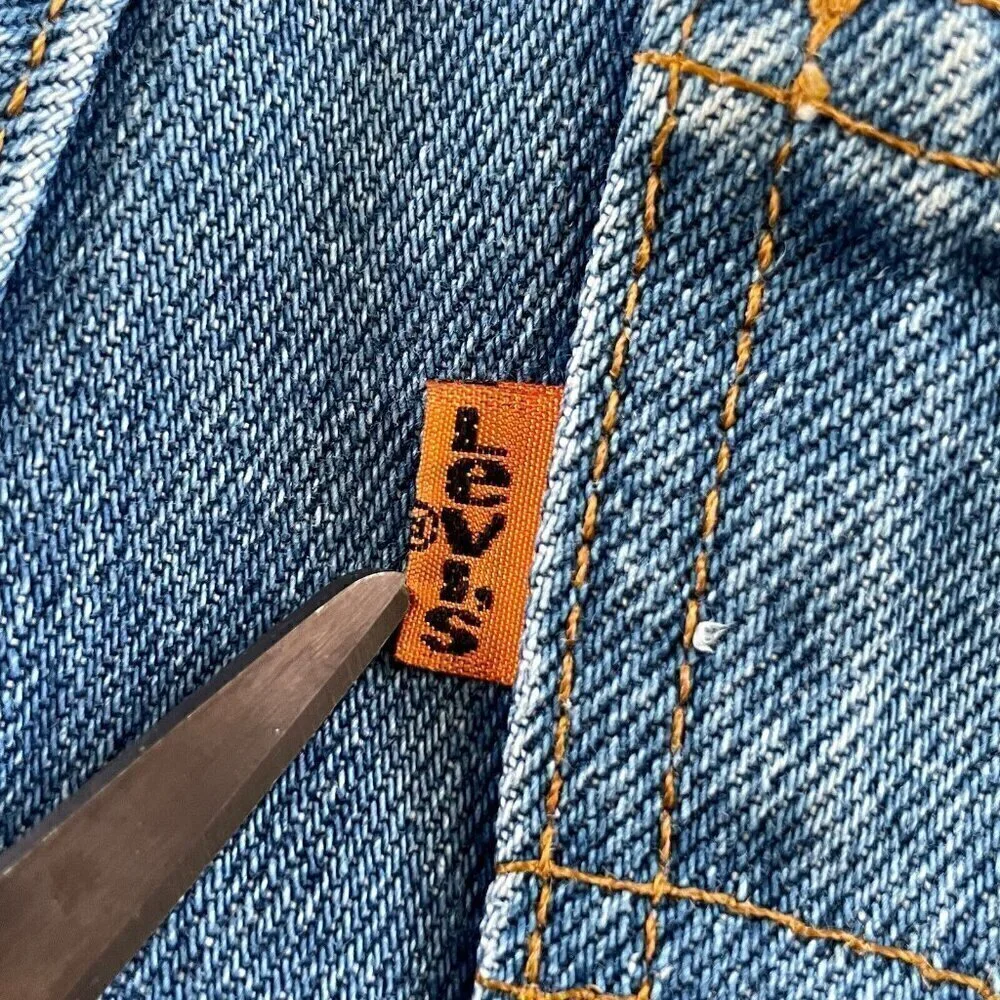 Vintage 1980s Levis 536 Womens Jeans 27x27 High Waist Raw Hem Denim Orange Tab
